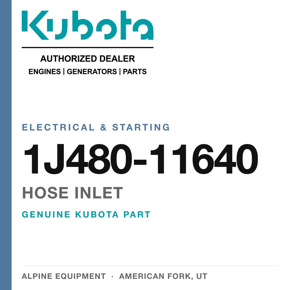 Genuine Kubota hose inlet, part number 1J480-11640 — Alpine Equipment
