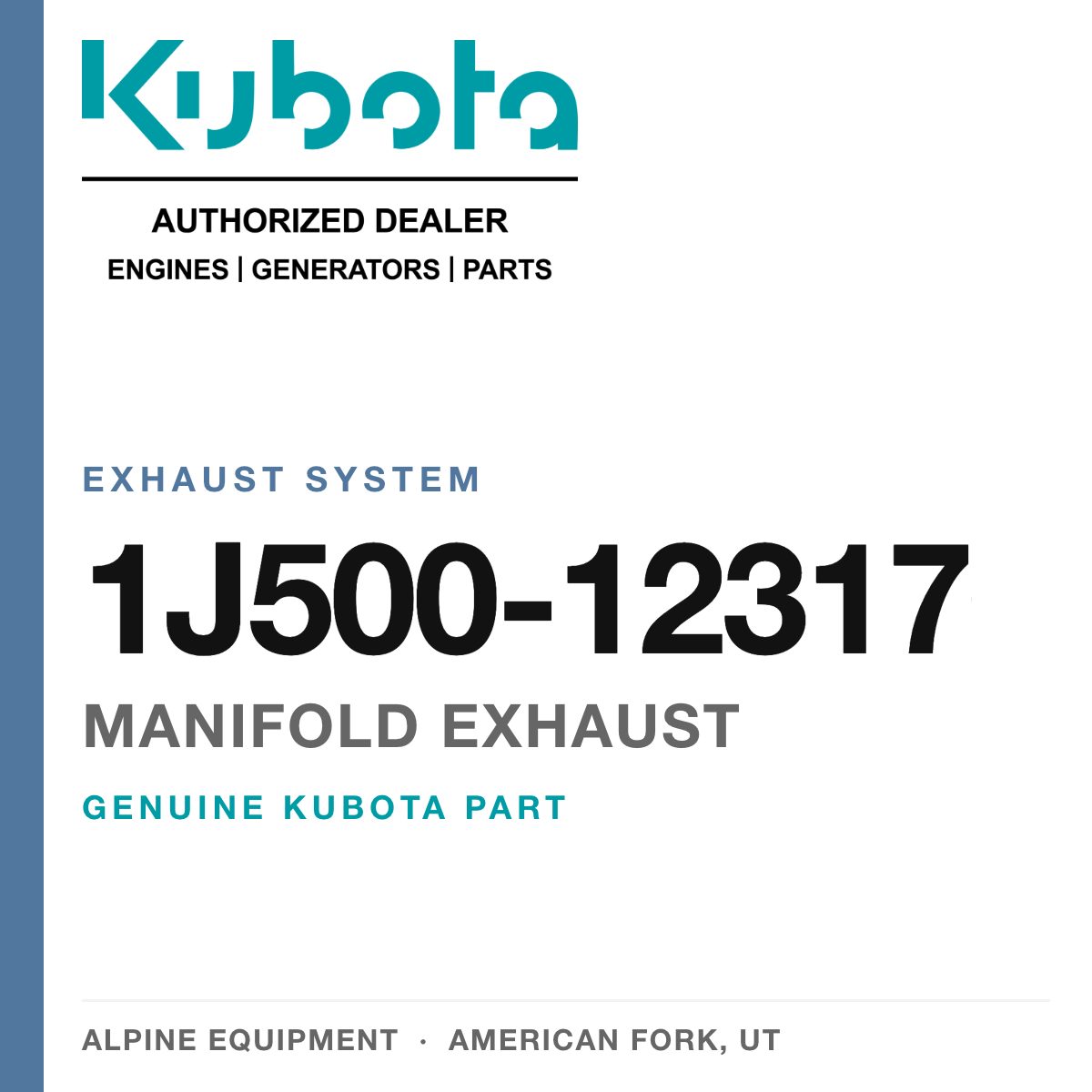 Genuine Kubota manifold exhaust, part number 1J500-12317 — Alpine Equipment