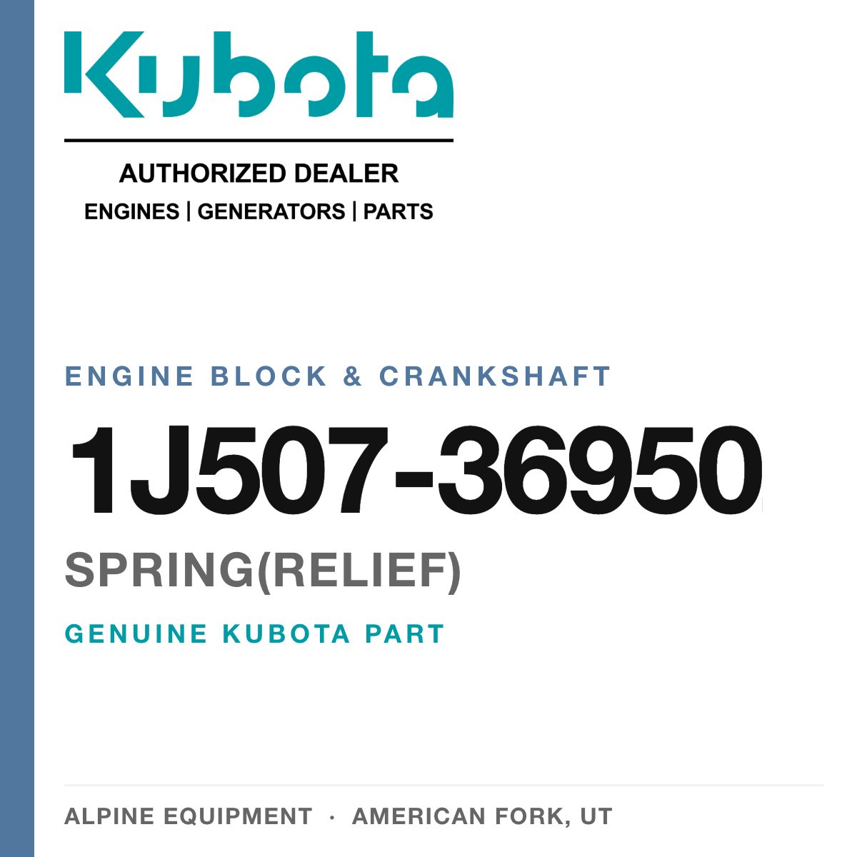 Genuine Kubota spring(relief), part number 1J507-36950 — Alpine Equipment