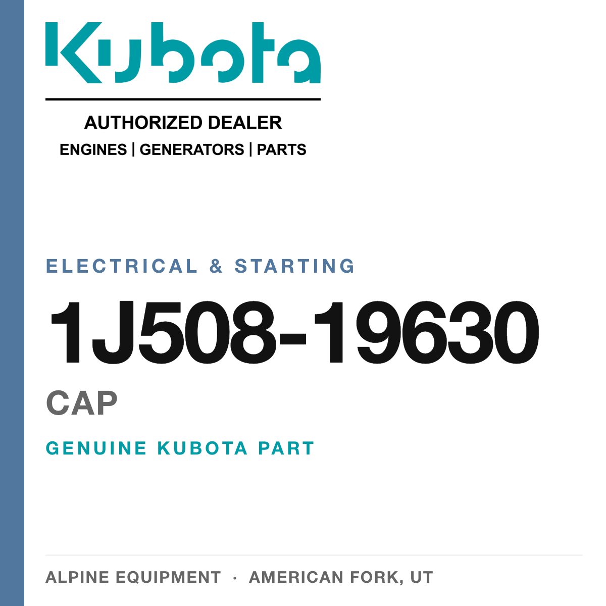 Genuine Kubota cap, part number 1J508-19630 — Alpine Equipment