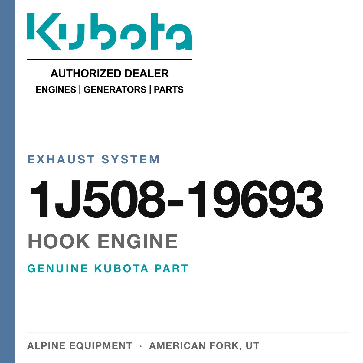 Genuine Kubota hook engine, part number 1J508-19693 — Alpine Equipment