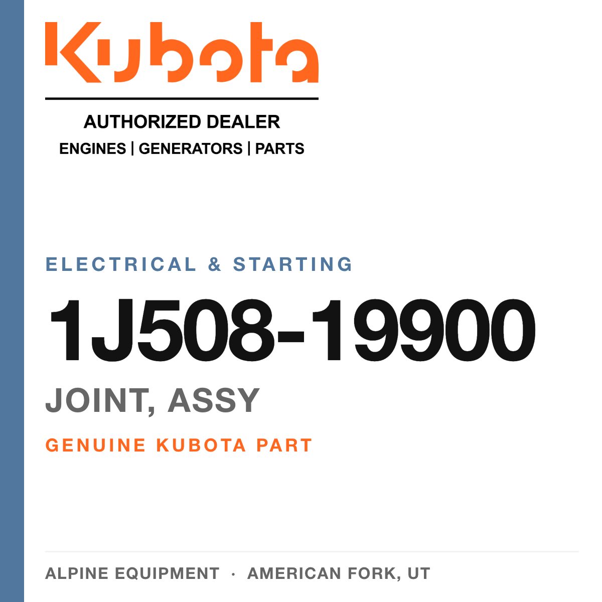 Genuine Kubota joint, assy, part number 1J508-19900 — Alpine Equipment