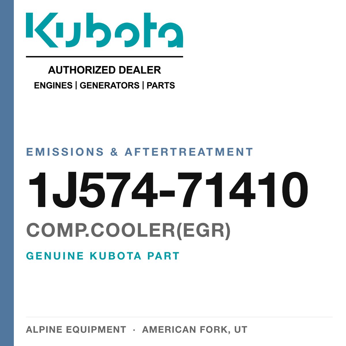 Genuine Kubota comp.cooler(egr), part number 1J574-71410 — Alpine Equipment