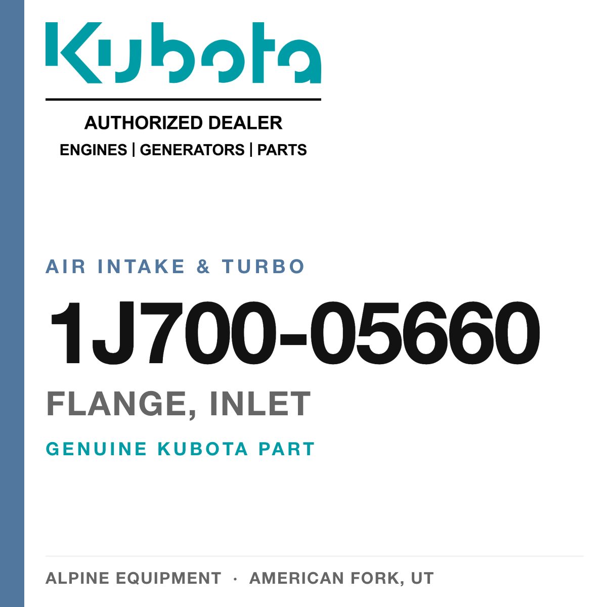Genuine Kubota flange, inlet, part number 1J700-05660 — Alpine Equipment