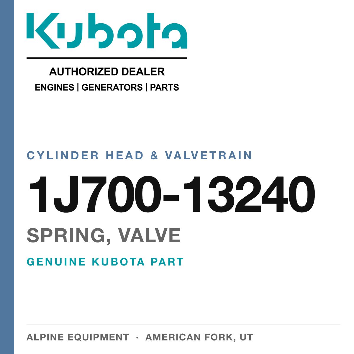 Genuine Kubota spring, valve, part number 1J700-13240 — Alpine Equipment