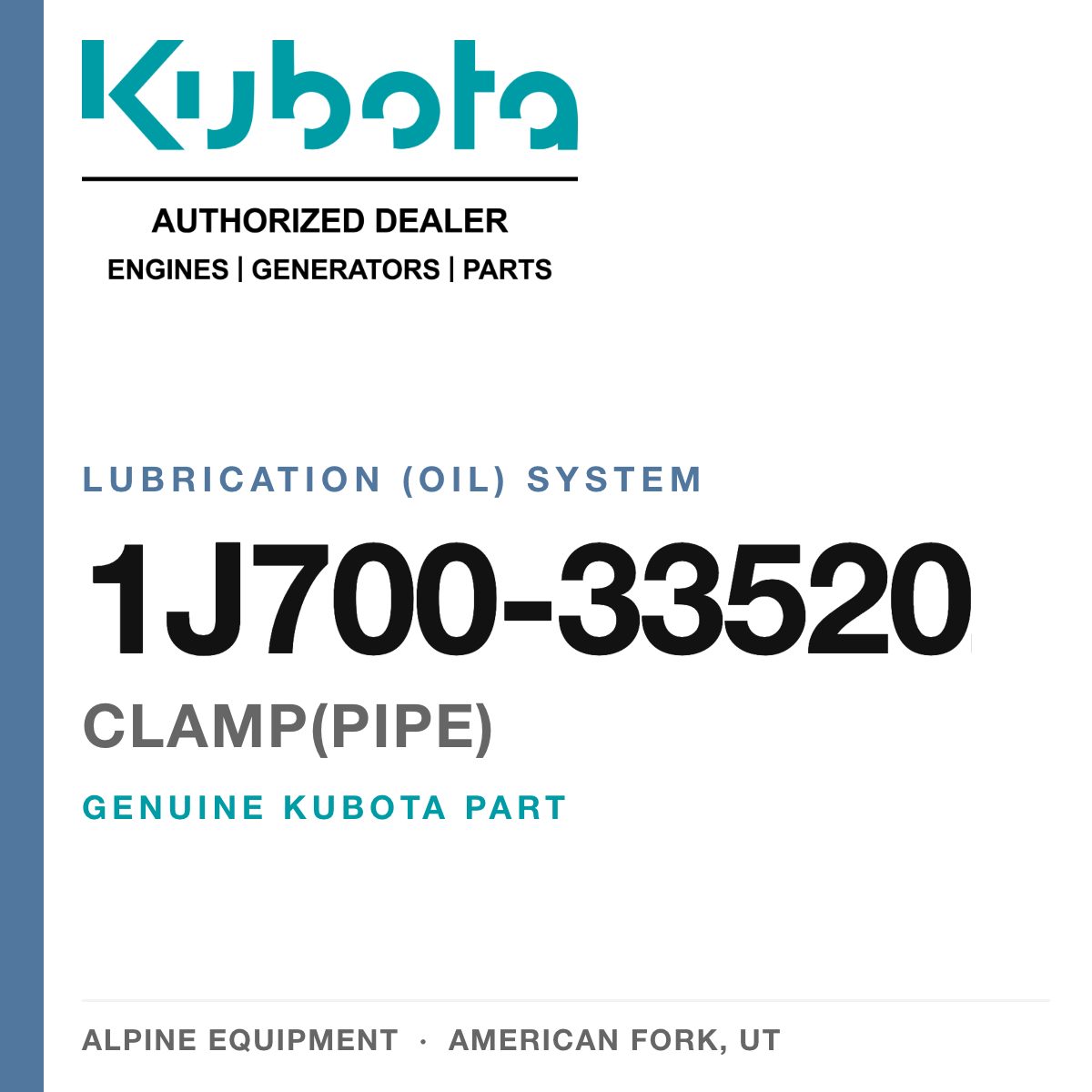 Genuine Kubota clamp(pipe), part number 1J700-33520 — Alpine Equipment