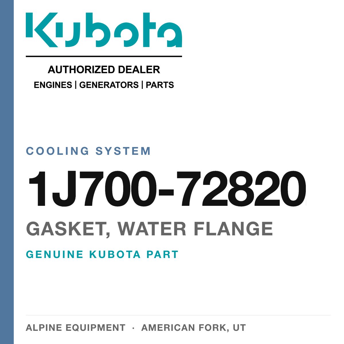 Genuine Kubota gasket, water flange, part number 1J700-72820 — Alpine Equipment