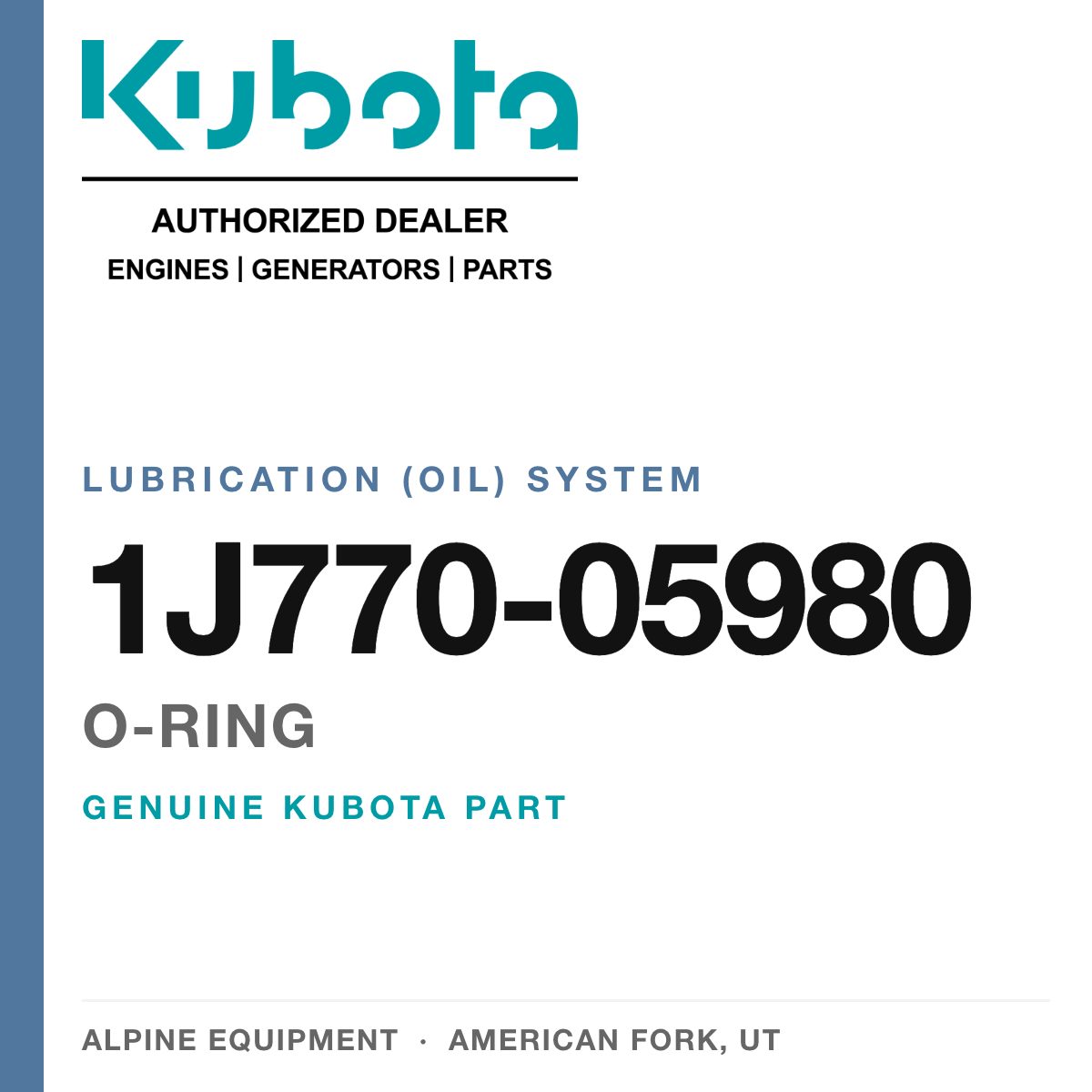 Genuine Kubota o-ring, part number 1J770-05980 — Alpine Equipment