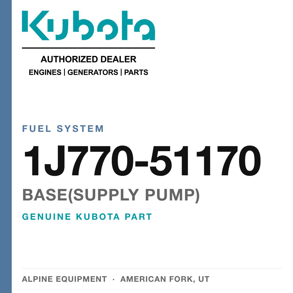 Genuine Kubota base(supply pump), part number 1J770-51170 — Alpine Equipment