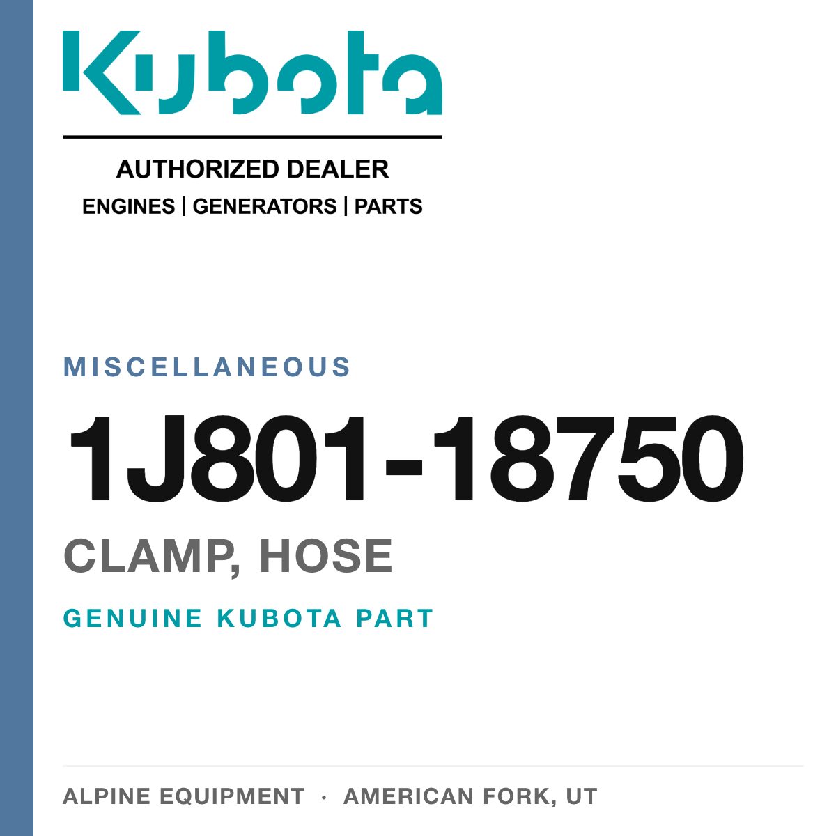 Genuine Kubota clamp, hose, part number 1J801-18750 — Alpine Equipment