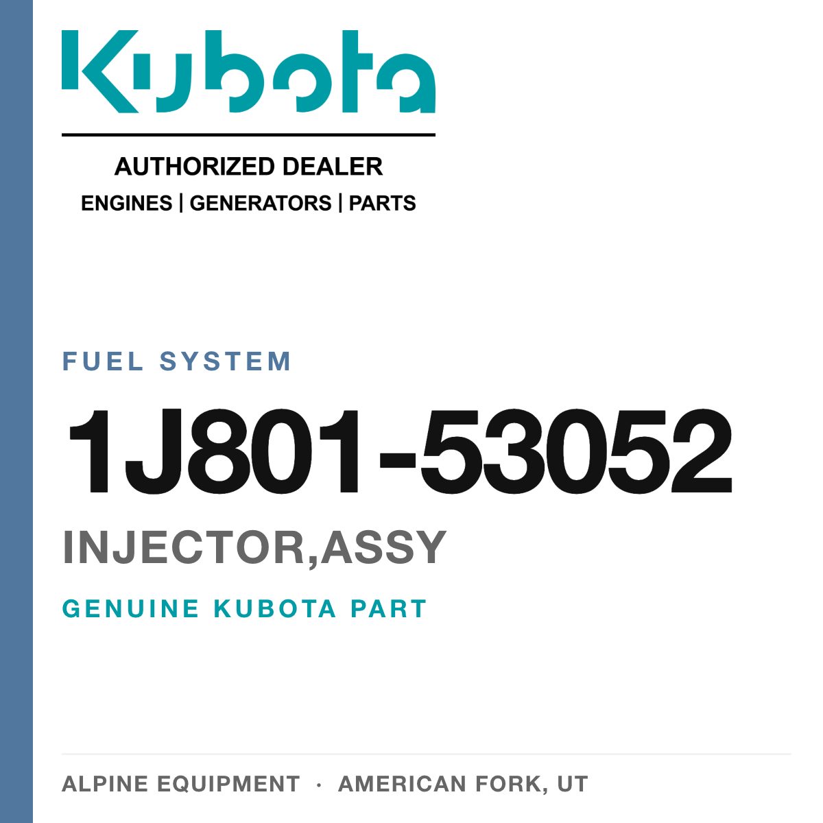 Genuine Kubota injector,assy, part number 1J801-53052 — Alpine Equipment