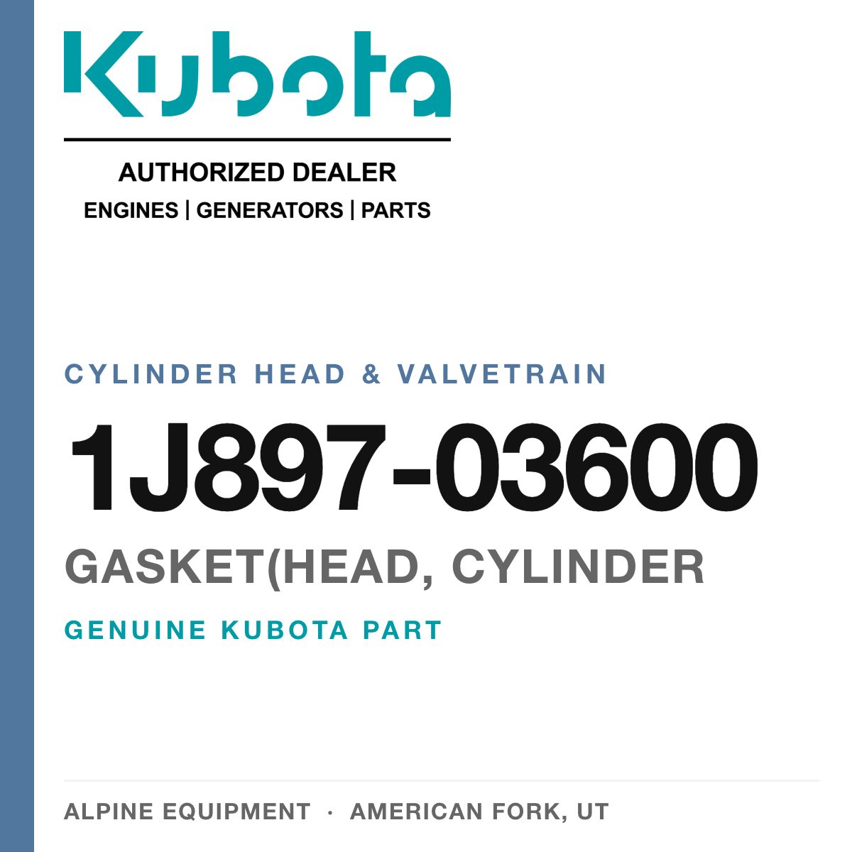 Genuine Kubota gasket(head, cylinder, part number 1J897-03600 — Alpine Equipment