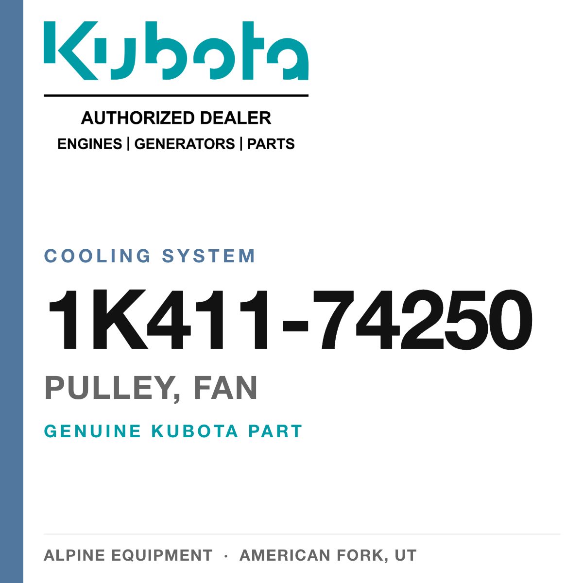 Genuine Kubota pulley, fan, part number 1K411-74250 — Alpine Equipment