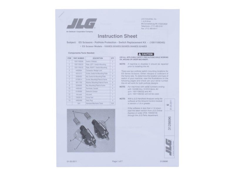 3128696 | INSTR SHT, POTHOLE PROTECT SWI