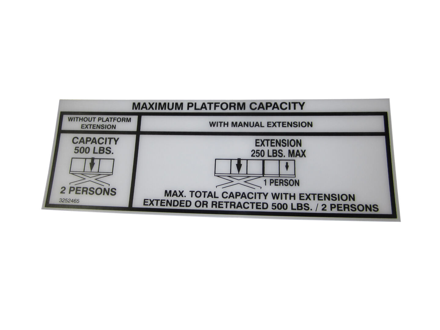 3252465 | NAMEPLATE, CAP 500#(DOM/CSA)