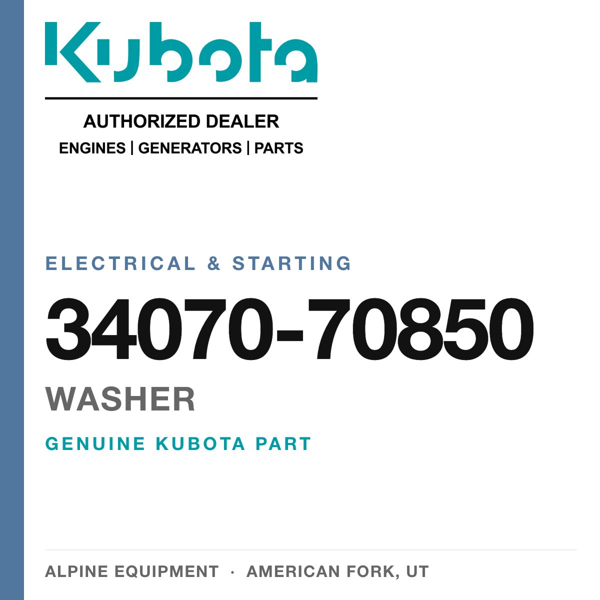 Genuine Kubota washer, part number 34070-70850 — Alpine Equipment