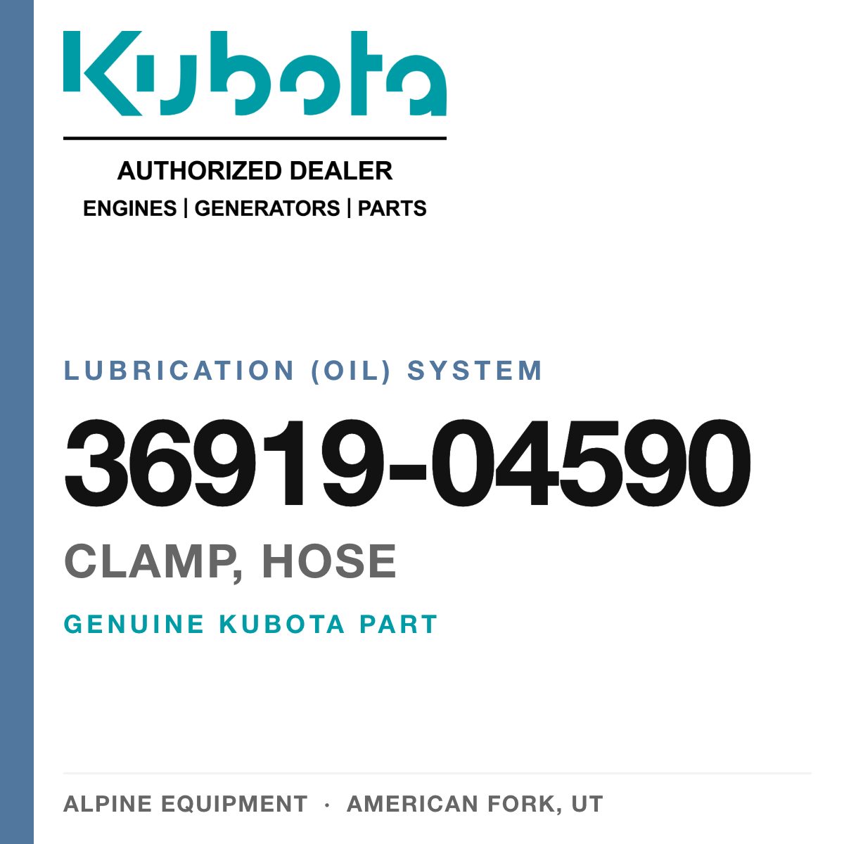 Genuine Kubota clamp, hose, part number 36919-04590 — Alpine Equipment