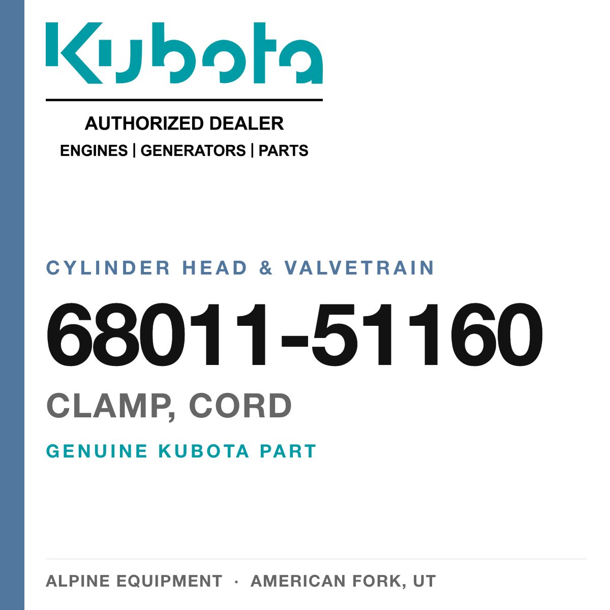 Genuine Kubota clamp, cord, part number 68011-51160 — Alpine Equipment