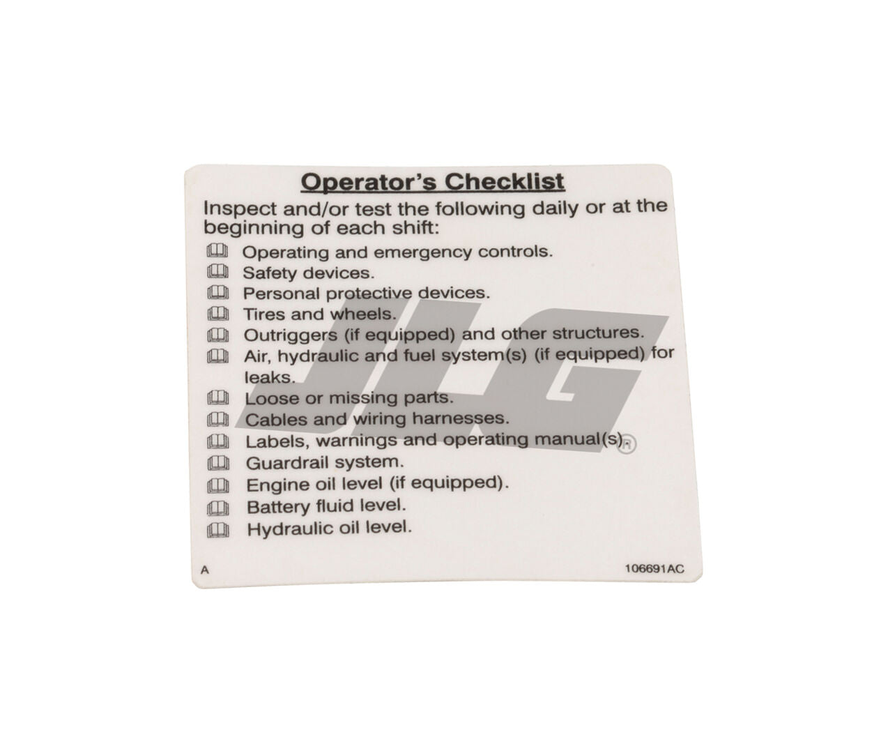 70040632 | DECAL, CHECKLIST