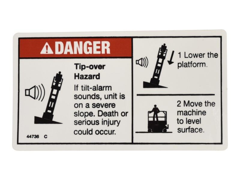 70040809 | Danger Tilt Tip-Over Hazard Label decal for various Genie® Machines