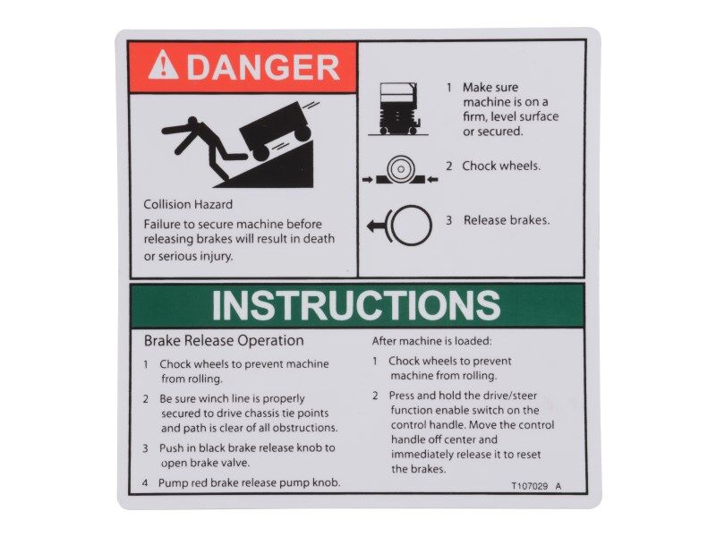 70041490 | DECAL,DANGER,BRAKE REL SAFETY