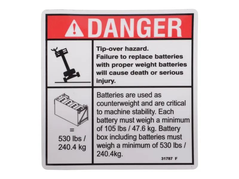 70044935 | DECAL,DANGER,TIP-OVER BATTERY