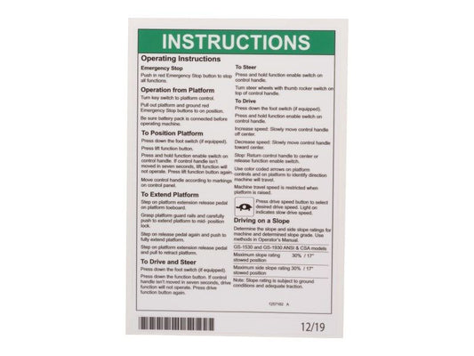 70046728 | DECAL,OPERATING INSTRUCTIONS