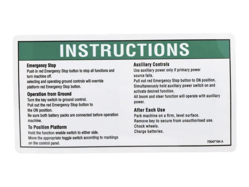 70047184 | DECAL,INSTRUCTIONS