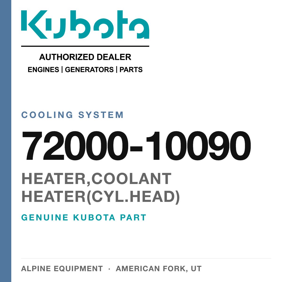 Genuine Kubota heater,coolant heater(cyl.head), part number 72000-10090 — Alpine Equipment