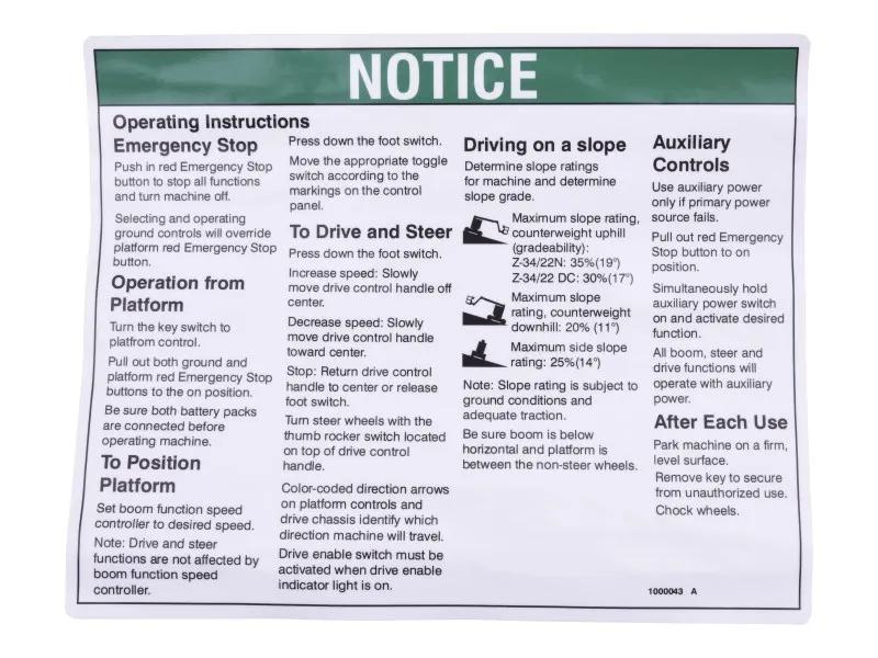 GN1000043 | GN-DECAL, NOTICE OPER INST