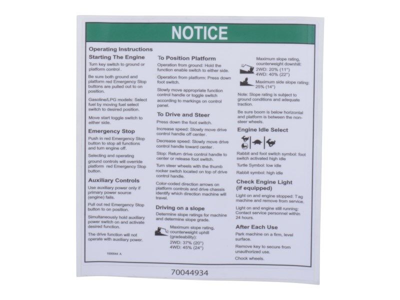 GN1000044 | GN-DECAL, NOTICE OPER INST