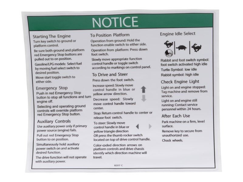 GN82317 | GN-DECAL,NOTICE OPER INST