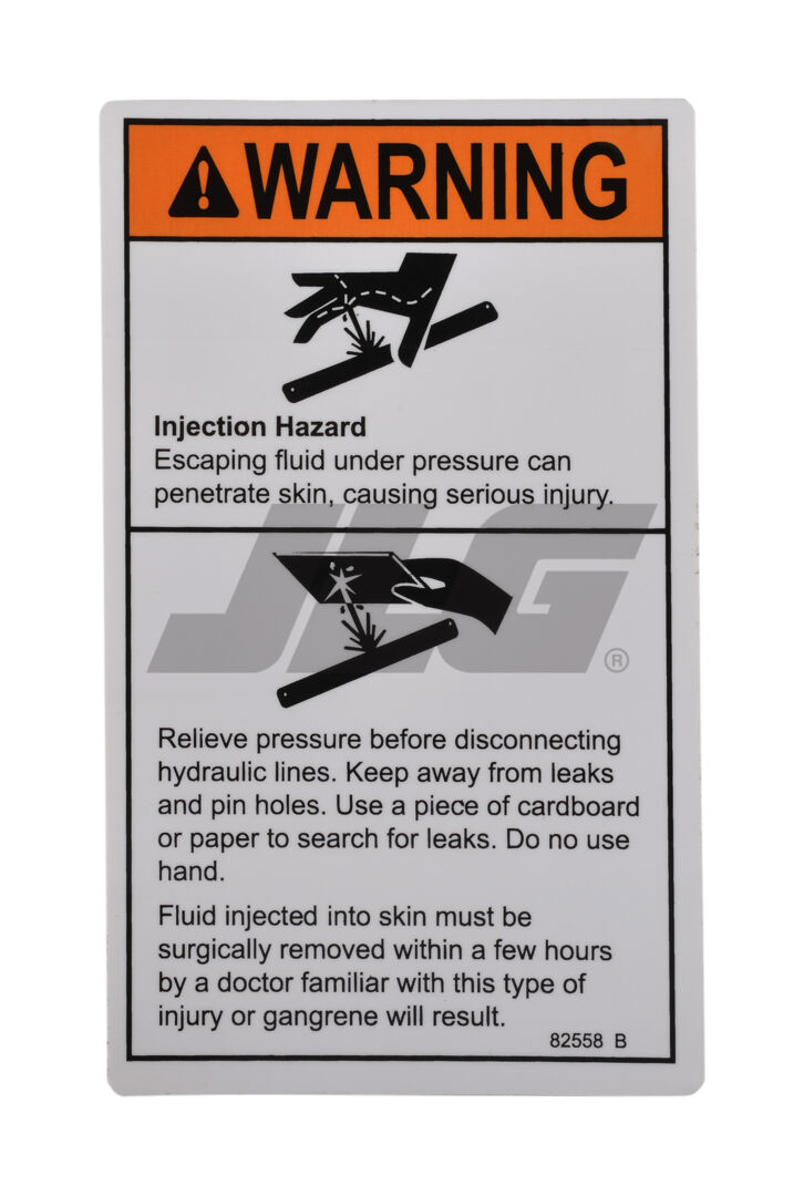 GN82558 | Skin Injection Warning Hazard Label decal for various Genie® Machine