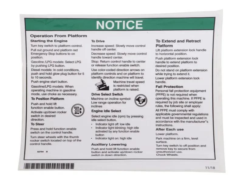 GN82794 | GN-DECAL,NOTICE OP INST PLATF