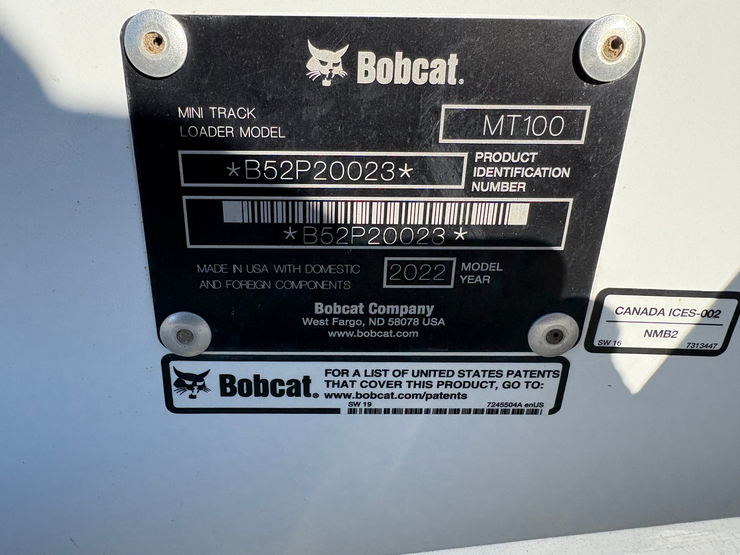 Bobcat MT100 Tracked Mini Skid Steer