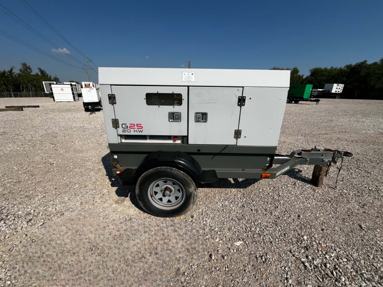 25 kVA towable generator machine, model G25 20 HW, providing temporary power for rent.