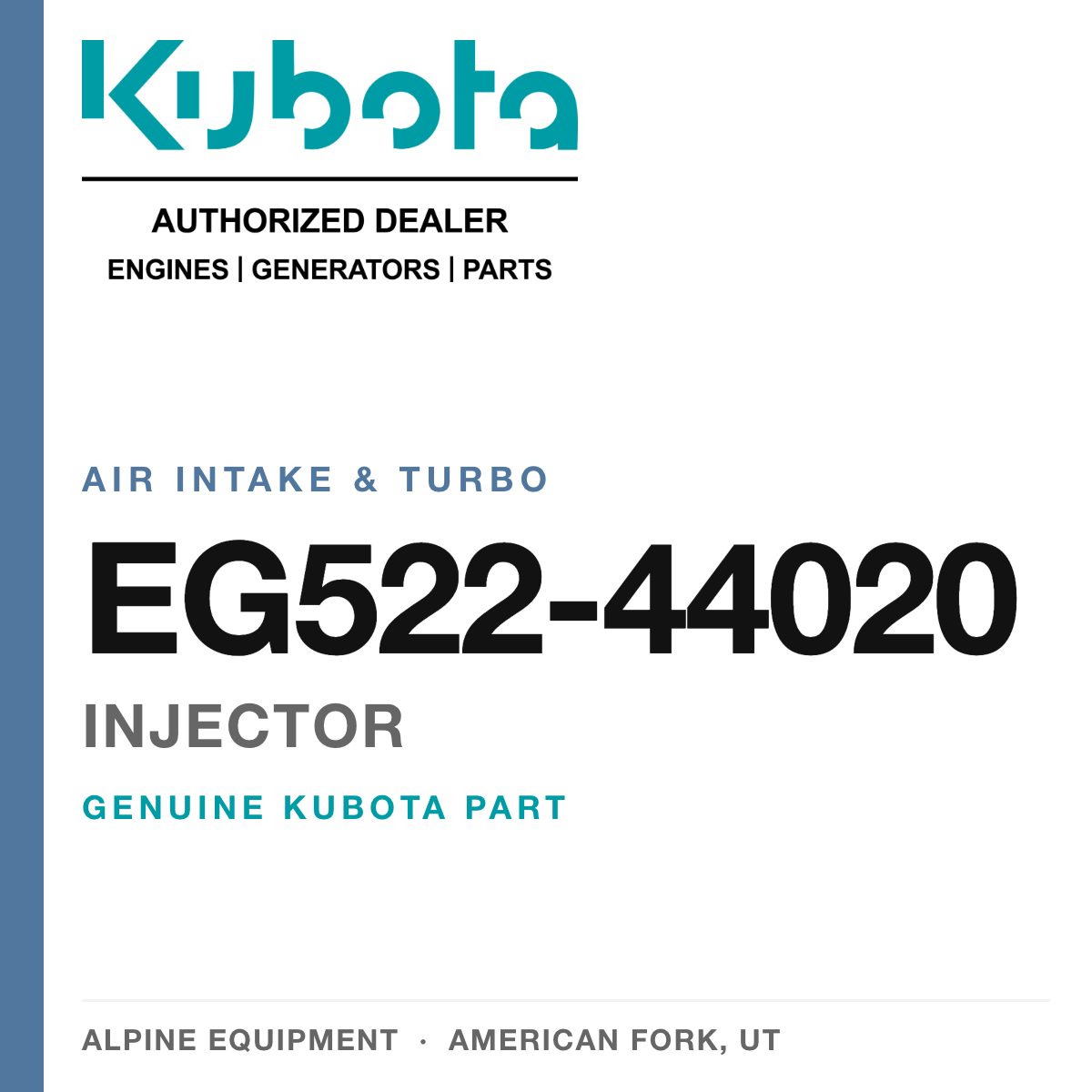 Genuine Kubota injector, part number EG522-44020 — Alpine Equipment