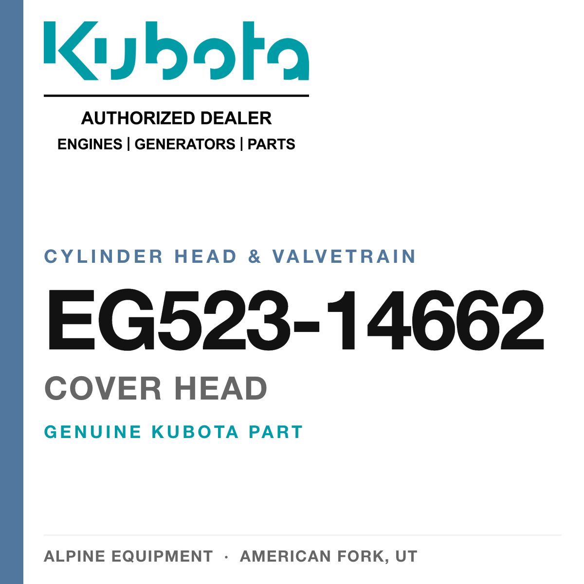 Genuine Kubota cover head, part number EG523-14662 — Alpine Equipment