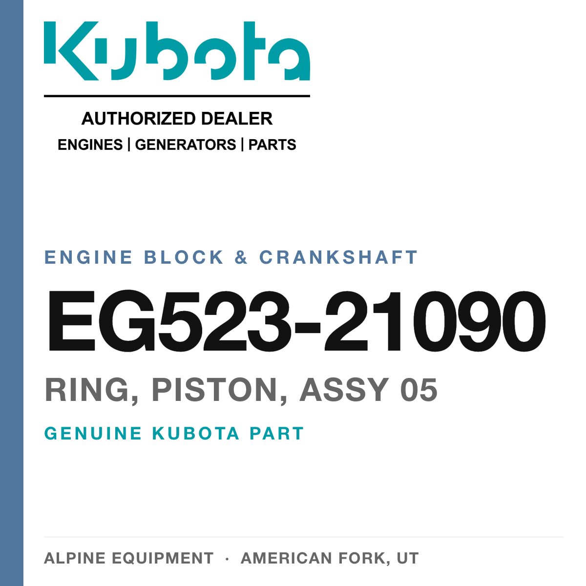 Genuine Kubota ring, piston, assy 05, part number EG523-21090 — Alpine Equipment