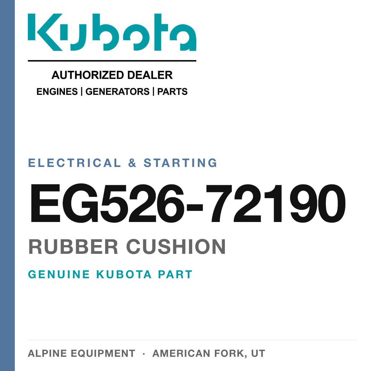 Genuine Kubota rubber cushion, part number EG526-72190 — Alpine Equipment