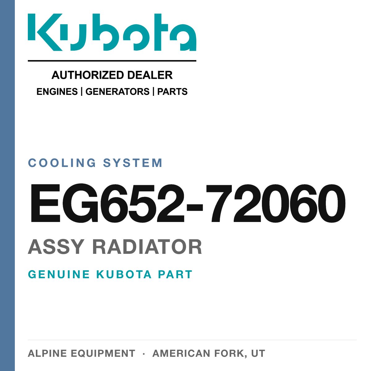 Genuine Kubota assy radiator, part number EG652-72060 — Alpine Equipment