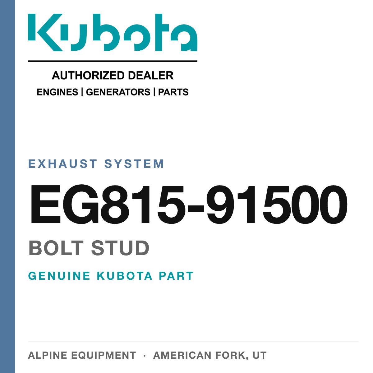 Genuine Kubota bolt stud, part number EG815-91500 — Alpine Equipment