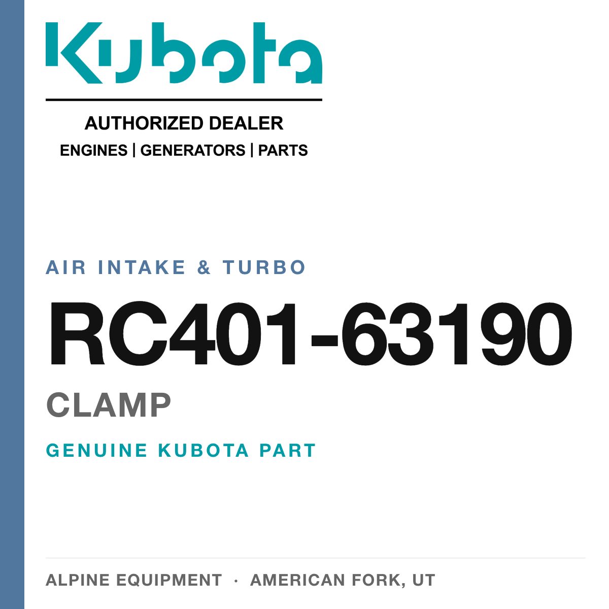 Genuine Kubota clamp, part number RC401-63190 — Alpine Equipment