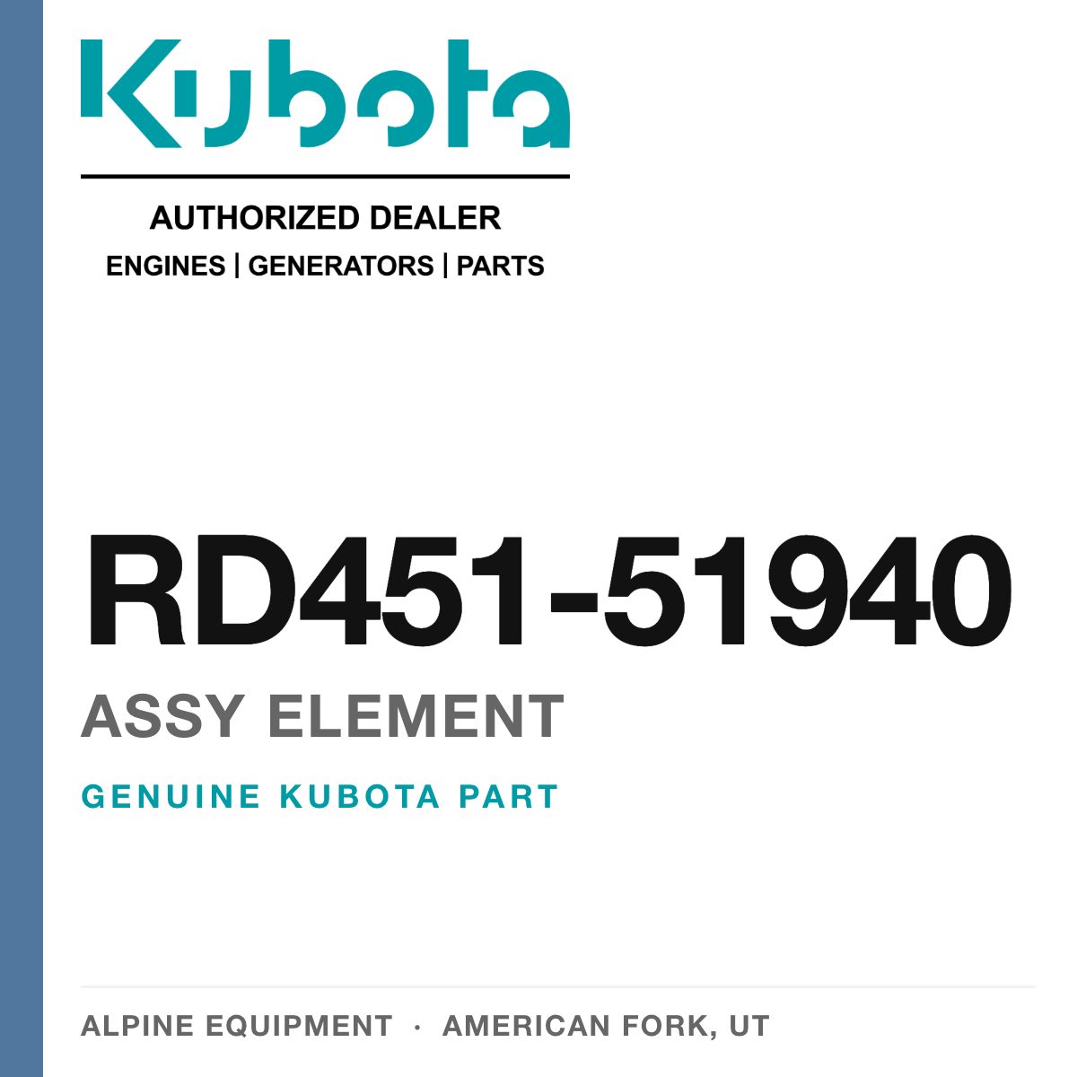 Genuine Kubota assy element, part number RD451-51940 — Alpine Equipment