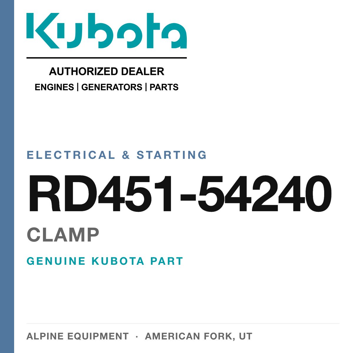 Genuine Kubota clamp, part number RD451-54240 — Alpine Equipment
