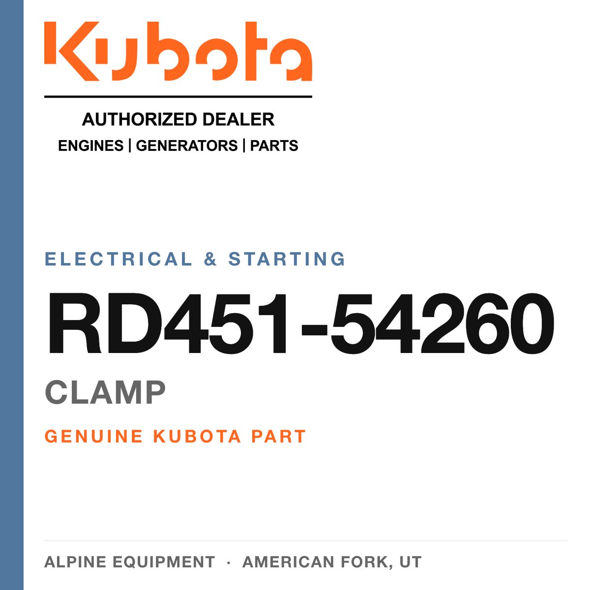 Genuine Kubota clamp, part number RD451-54260 — Alpine Equipment