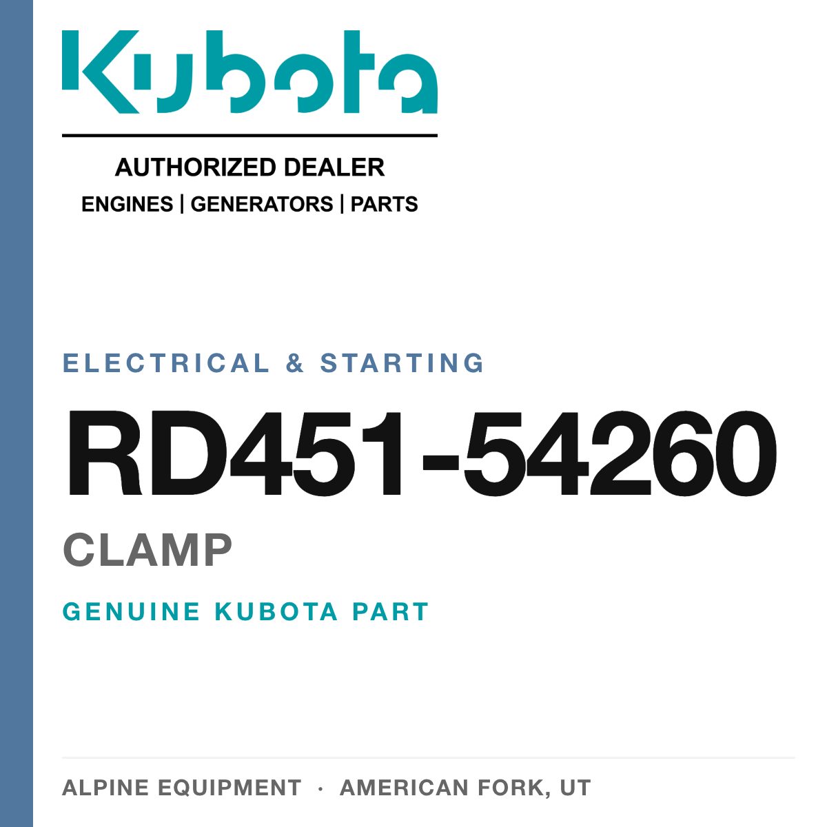 Genuine Kubota clamp, part number RD451-54260 — Alpine Equipment