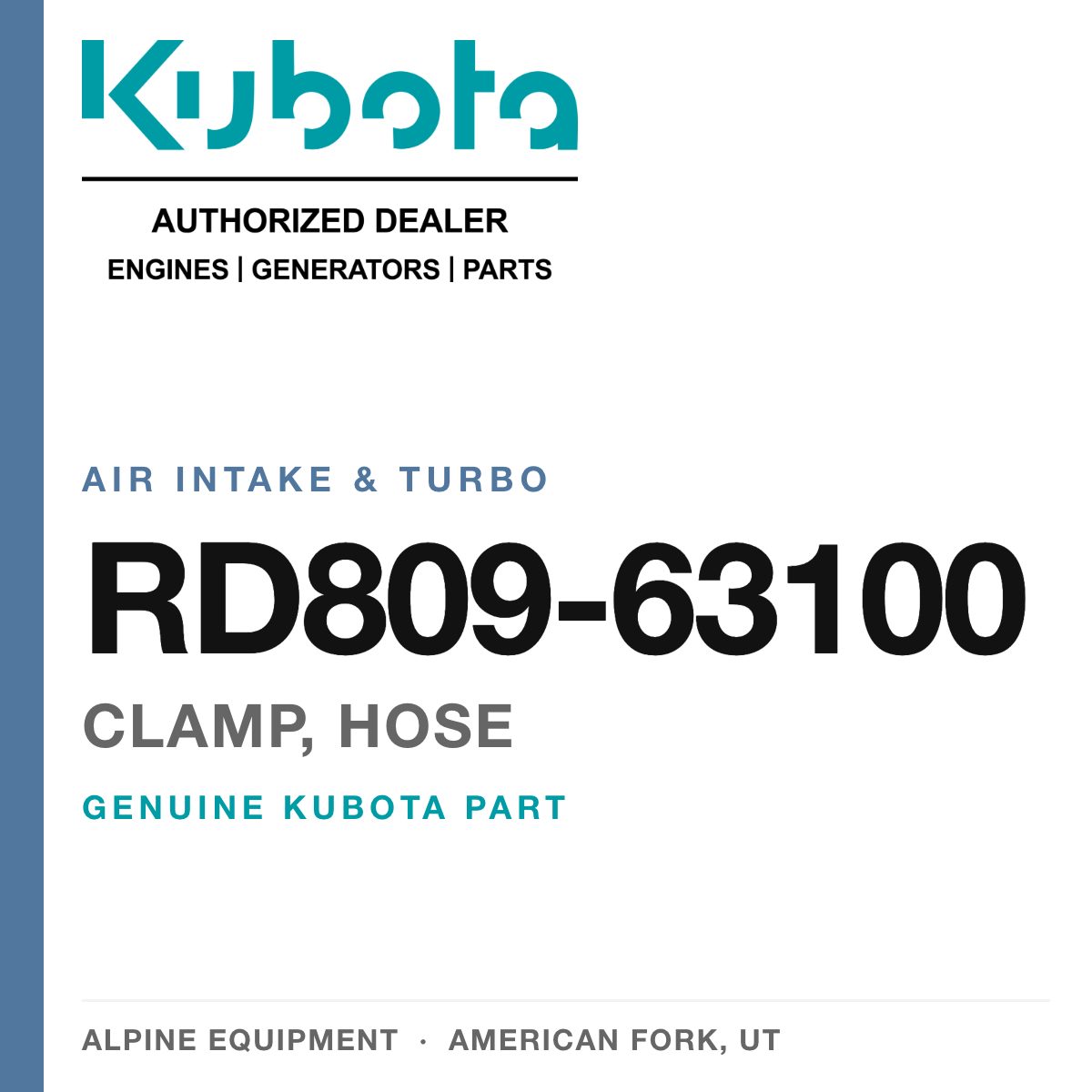 Genuine Kubota clamp, hose, part number RD809-63100 — Alpine Equipment