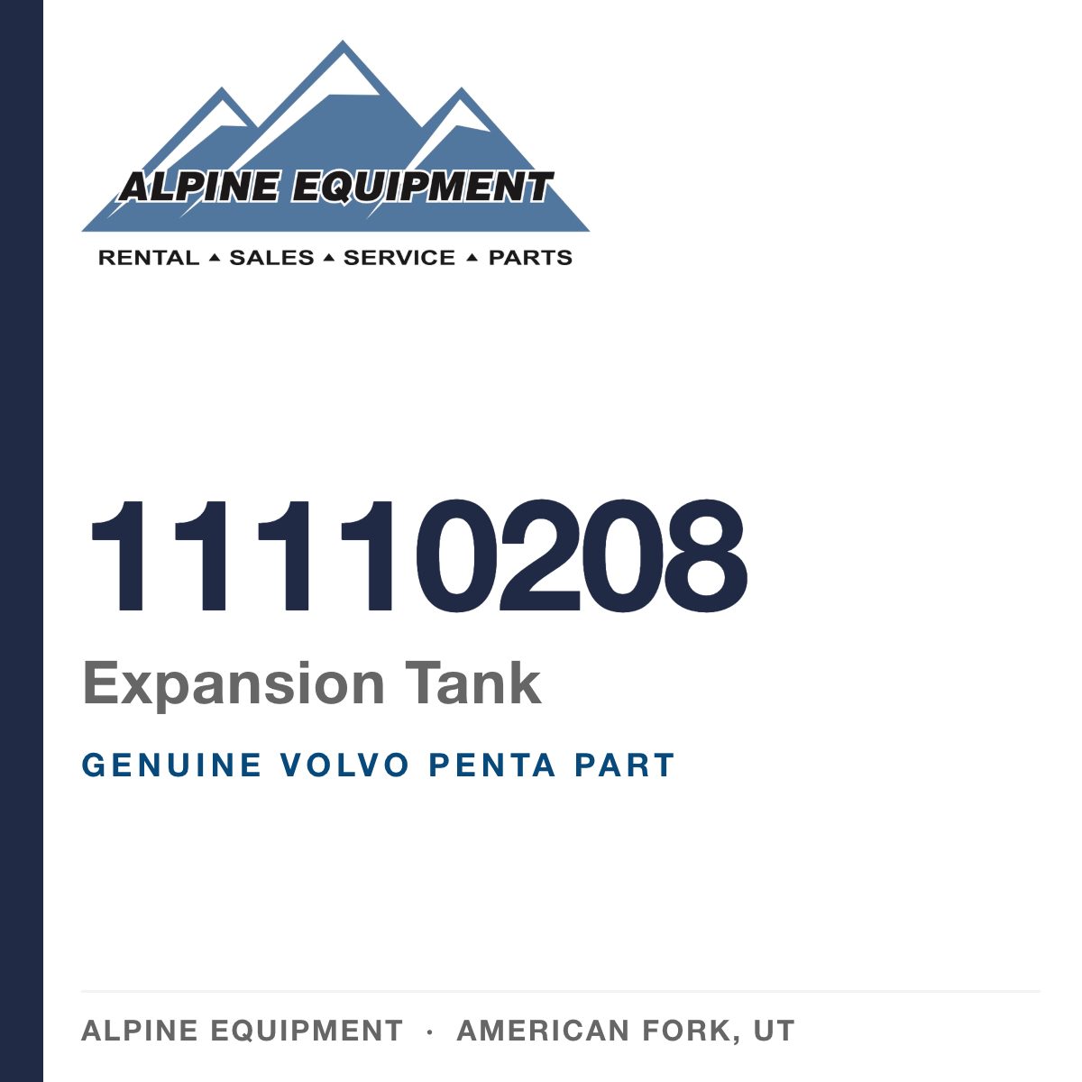 Volvo Penta 11110208 Expansion Tank — genuine part from Alpine Equipment, American Fork UT