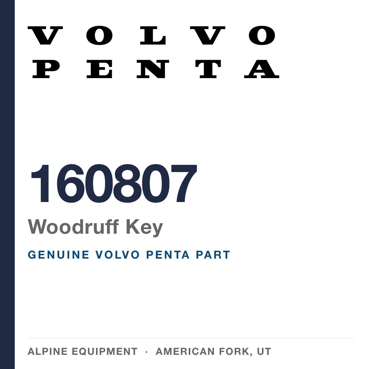 Volvo Penta 160807 Woodruff Key — genuine part from Alpine Equipment, American Fork UT